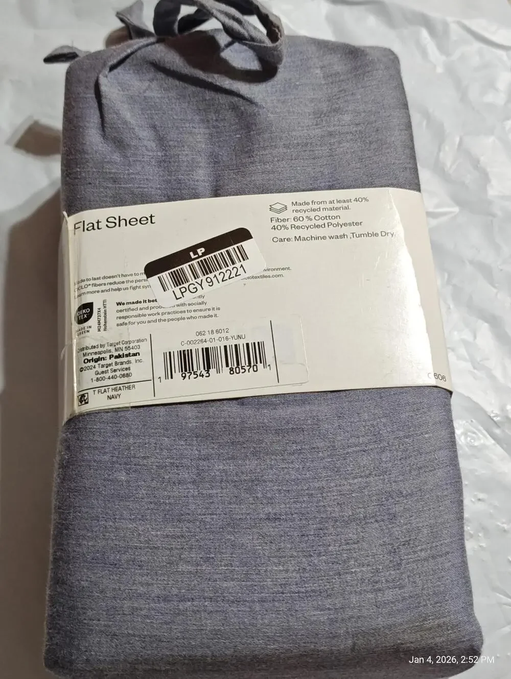 King Cotton Blend Sateen FLAT Sheet - Room Essentials Heather Navy